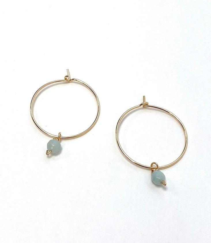 Small Creoles with Amazonite Pearl