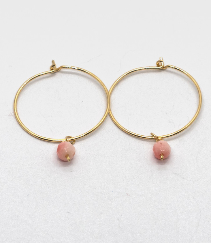 Small Creoles with cultured Coral Pearl
