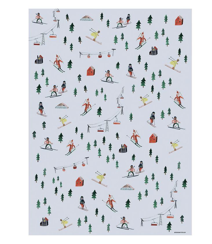 Gift Wrapping Paper Skiing Santa
