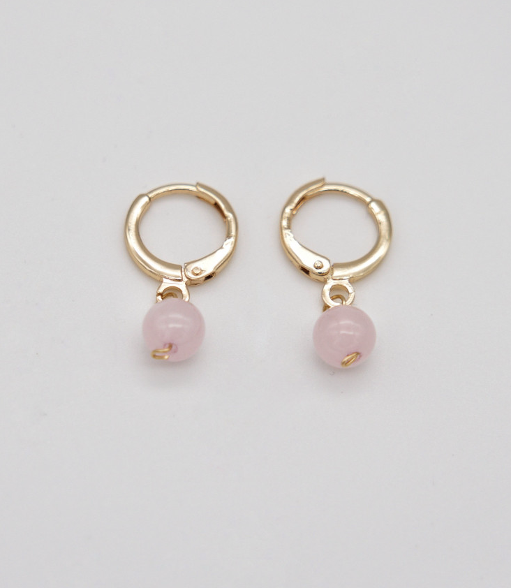Small Creoles with Rose quartz Pearl