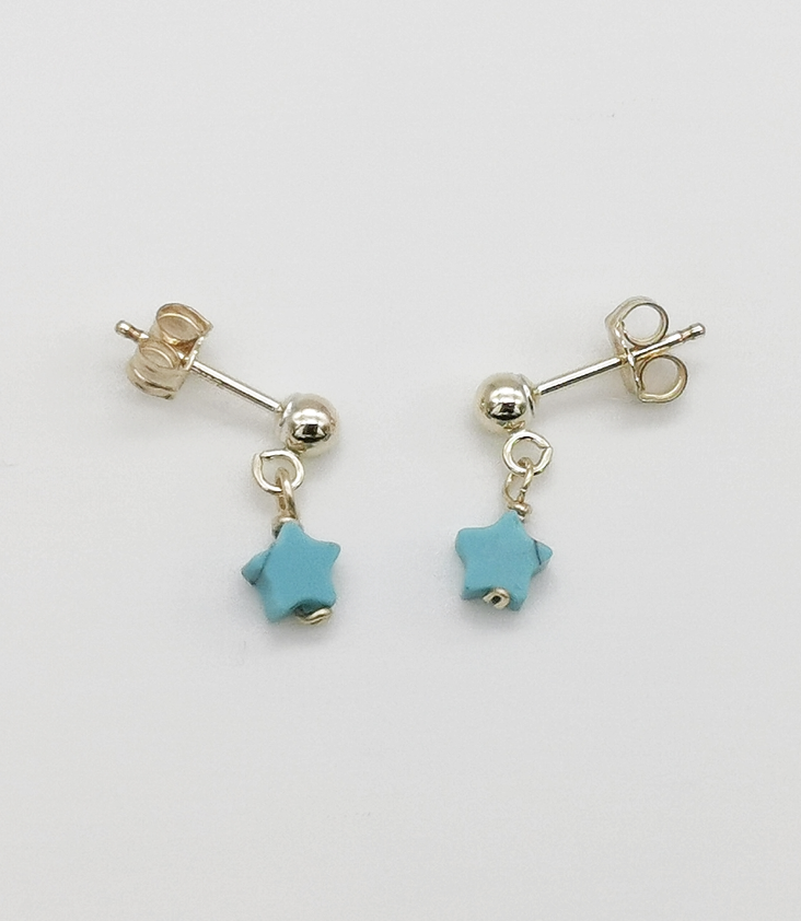 Stud earrings with a hanging turquoise star