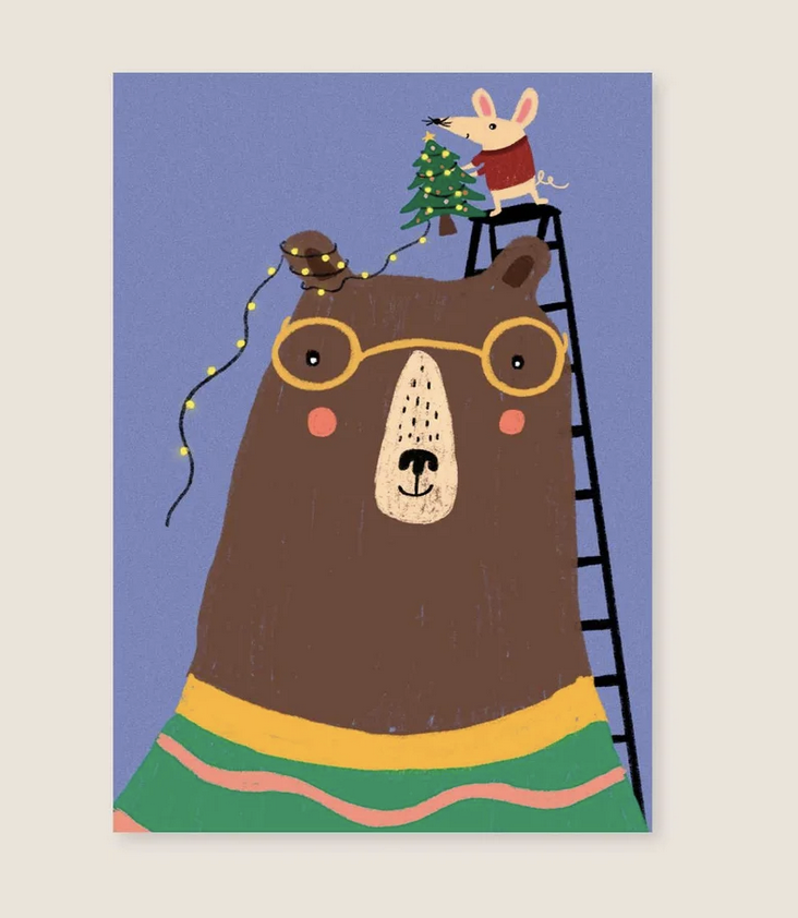 Postcard Bear with mouse