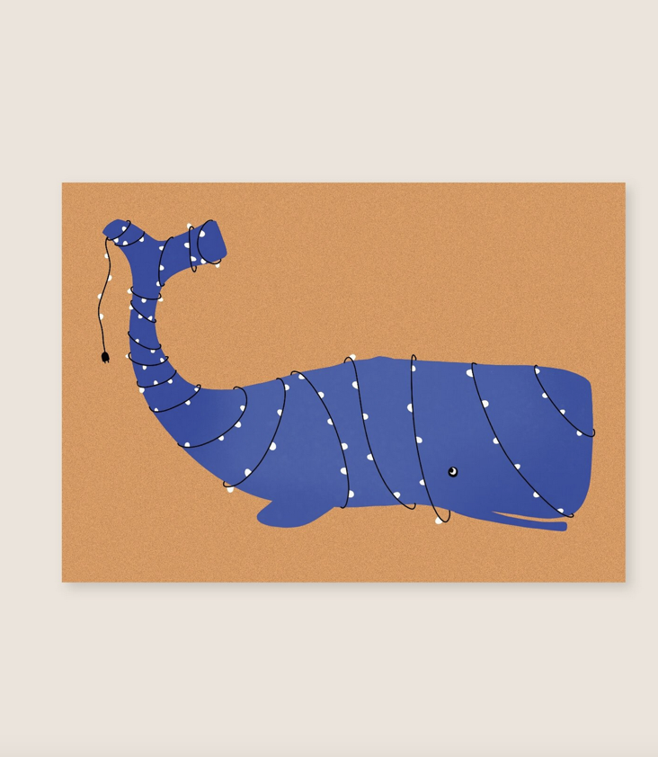 Postkarte Wal mit Lichterkette