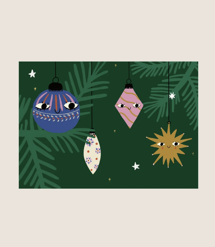 Postcard Christmas Baubles with faces