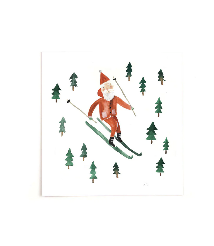 Quadratic Postcard Skiing Santa